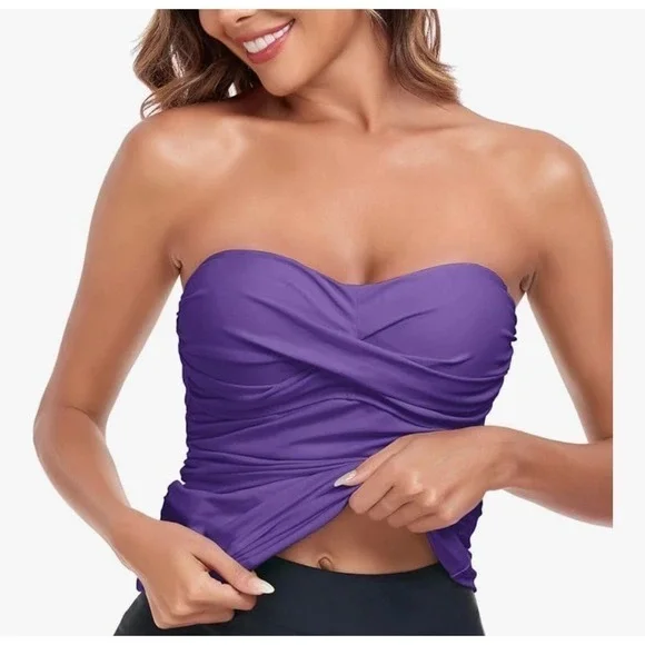 NEW Relleciga Dark Purple Large Ruched Tankini Top‎ Tummy Control - Picture 4 of 9